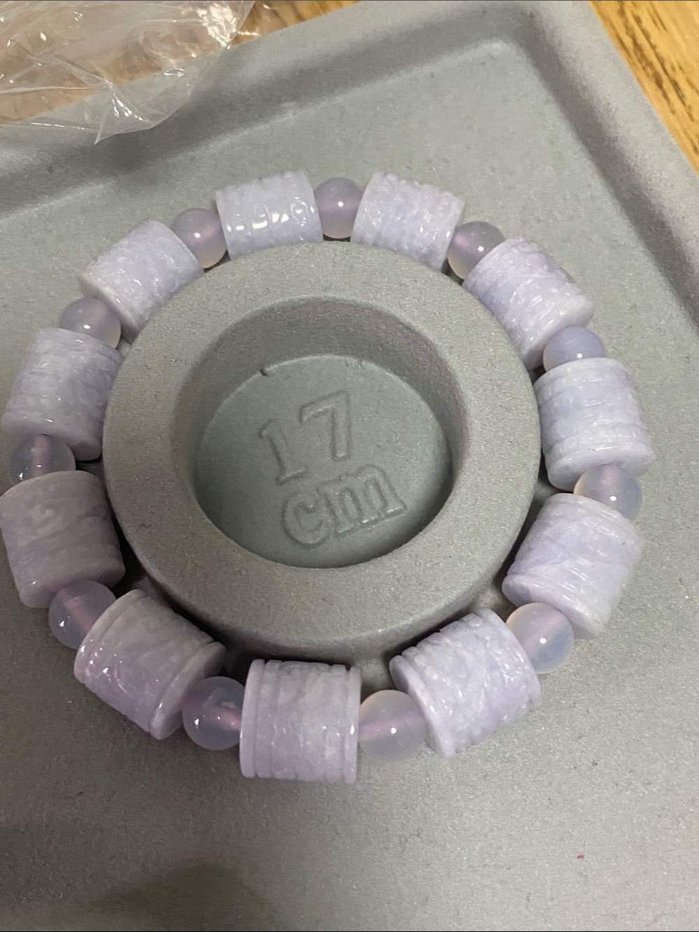 Genuine Lavender Jadeite Carved Barrel Bracelet - Natural Purple Icy Accents - Picture 5 of 5